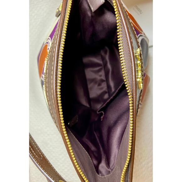 Authentic Coach Multicolored Hand Drawn Scarf Print Satin Hobo Bag 10”x11” READ - Picture 11 of 16